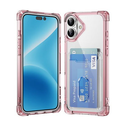 For Apple iPhone 16 (6.1") Wallet Clear Case with Credit Card Holder Rubber Silicone TPU Protection Corner Bumper Shockproof Case Cover