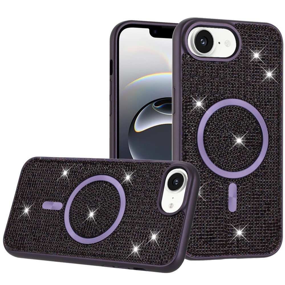 For Apple iPhone 16e Sparkly Diamond Bling Case Rhinestone Skin Hybrid with Magnetic Circle, MagSafe Compatible Case Cover