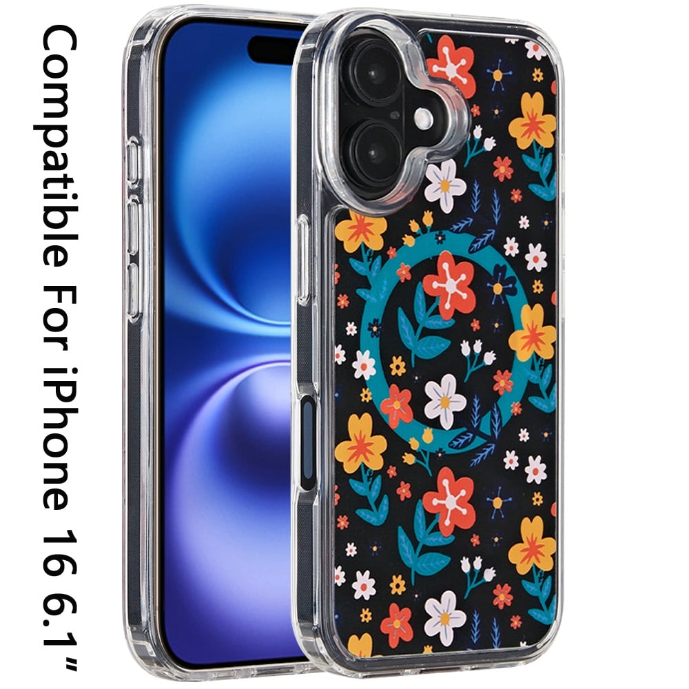 For iPhone 16 (6.1") Cute Fashion Pattern Design, Durable Shockproof Slim TPU Hard Back, MagSafe Compatible Case Cover