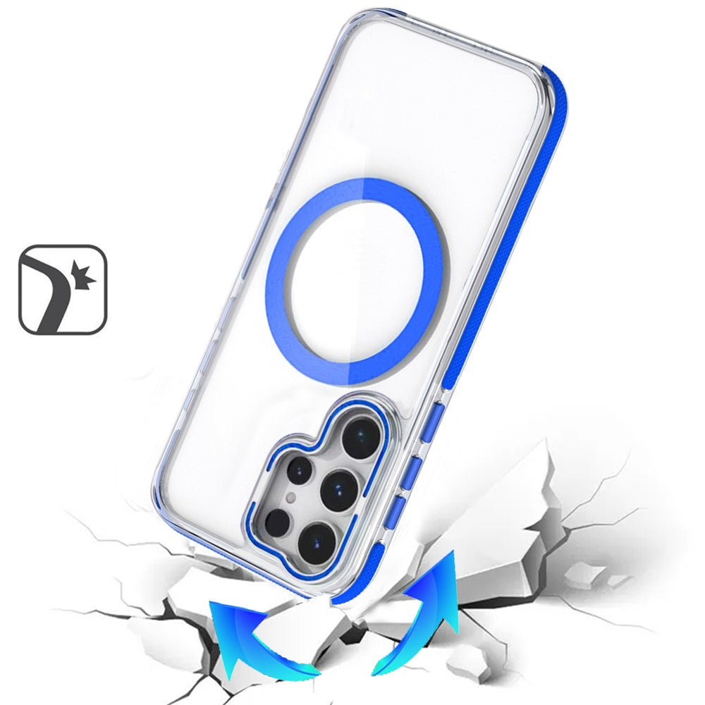 For Samsung Galaxy S26 Ultra Hybrid Clear Back Case with Invisible Camera Bracket Stand, MagSafe Magnetic Circle, Shockproof Color Frame Case Cover