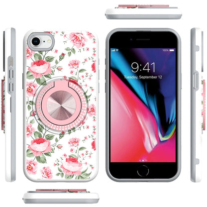 For Apple iPhone SE 3 (2022) SE/8/7 Pattern Design Hybrid with Invisible Ring Stand & Magnetic Back, Shockproof Protective Grip Case Cover