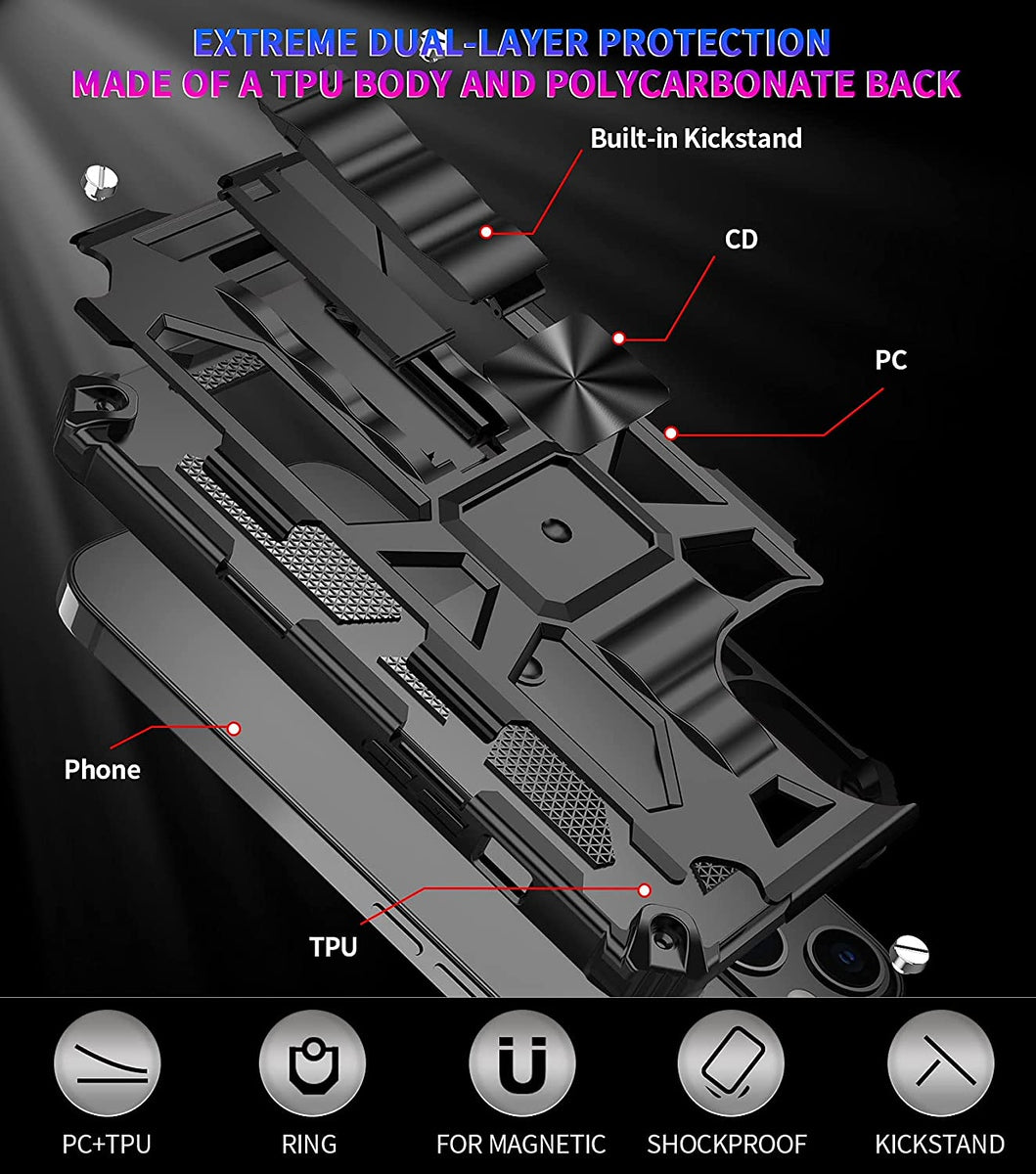 For Apple iPhone 16 Pro (6.3") Built in Magnetic Kickstand, Military Hybrid Bumper Heavy Duty Dual Layers Rugged Stand Case Cover