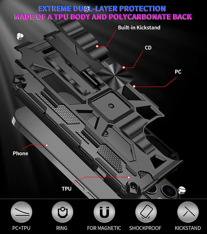 For Apple iPhone 16 Pro Max (6.9") Built in Magnetic Kickstand, Military Hybrid Bumper Heavy Duty Dual Layers Rugged Stand Case Cover