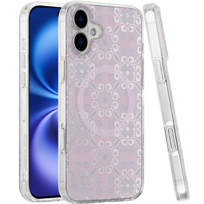 For Apple iPhone 17 Stylish Pattern Fashion IMD Printed Design TPU Double Layer Slim Shockproof with Magnetic Back Case Cover Flowers Purple Gradient