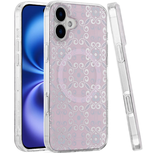 For Apple iPhone 17 Stylish Pattern Fashion IMD Printed Design TPU Double Layer Slim Shockproof with Magnetic Back Case Cover Flowers Purple Gradient