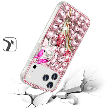 Phone Case for Apple iPhone 17 Pro Max (6.9") Luxury Full Diamond Glitter 3D Floral Ornament Hybrid Shockproof Stylish Rhinestone Designer Protective Elegant Cover Pink Exquisite Garden