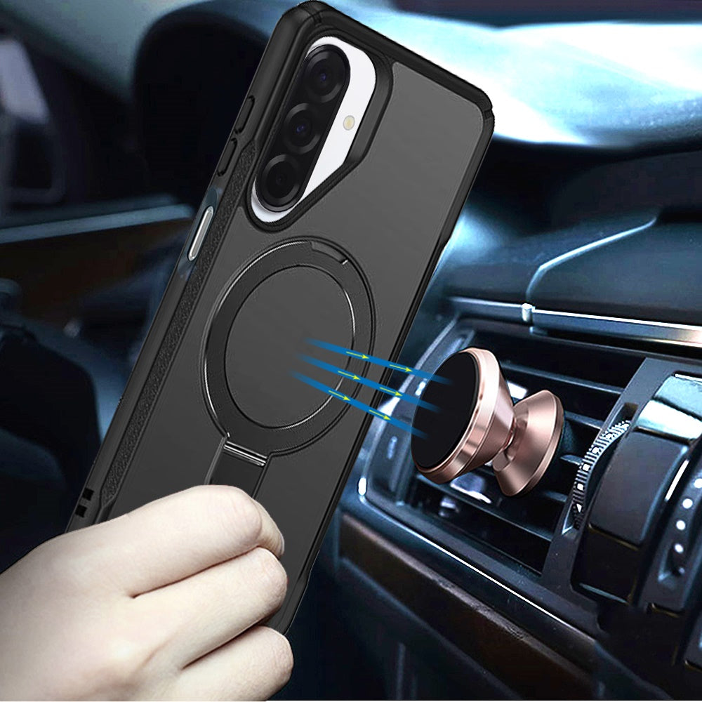 For Samsung Galaxy S25 Fan Edition /Galaxy S25 FE Matte Finish Magnetic Ring Hybrid Protective Invisible Kickstand Magsafe Compatible Case Cover Black