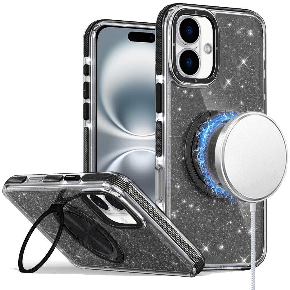 For Samsung Galaxy Z Flip 7 Slim Bling Glitter Sparkly Shimmer Hybrid with Magnetic Ring and 360° Rotational Stand [Compatible with Magsafe] Case Cover