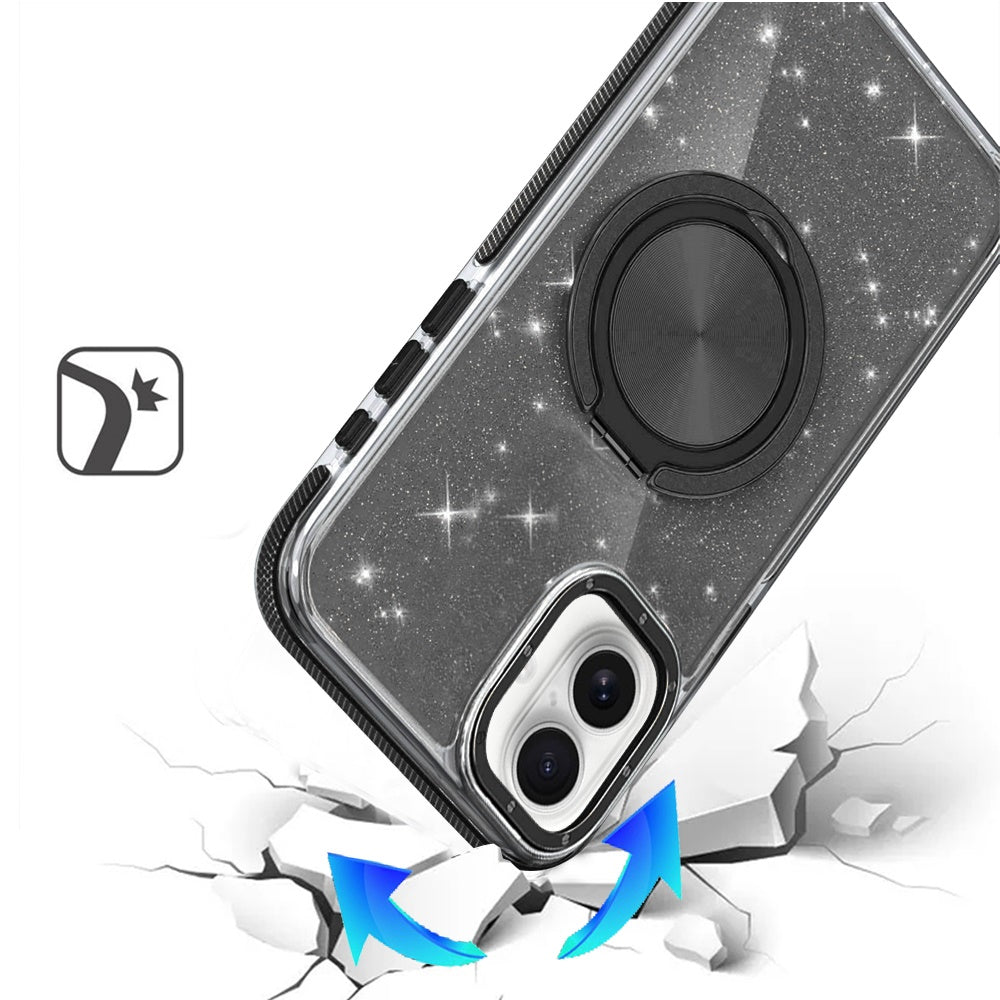 For Samsung Galaxy Z Flip 7 Slim Bling Glitter Sparkly Shimmer Hybrid with Magnetic Ring and 360° Rotational Stand [Compatible with Magsafe] Case Cover