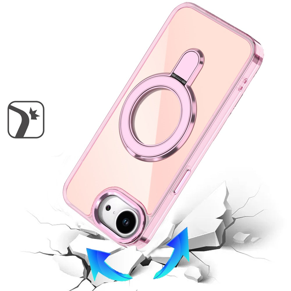 For Apple iPhone 17E /16E Chrome Hybrid with Rotating Magnetic Circle Ring Stand, Slim Shockproof Hybrid Case Cover