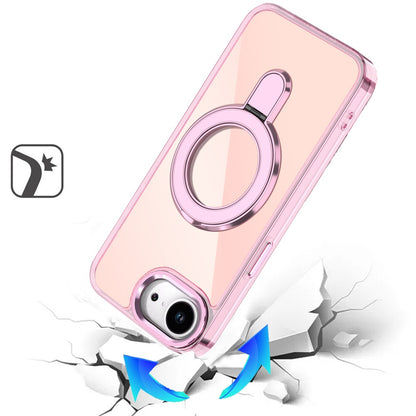 For Apple iPhone 17E /16E Chrome Hybrid with Rotating Magnetic Circle Ring Stand, Slim Shockproof Hybrid Case Cover