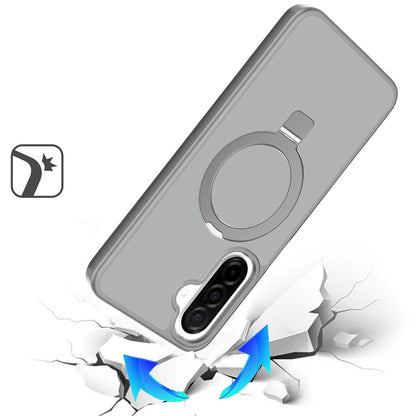 For Samsung Galaxy A17 5G Transparent Magnetic Ring Circle Stand with MagSafe Compatible Hybrid Dotted Edged Hard PC Shockproof Case Cover Black