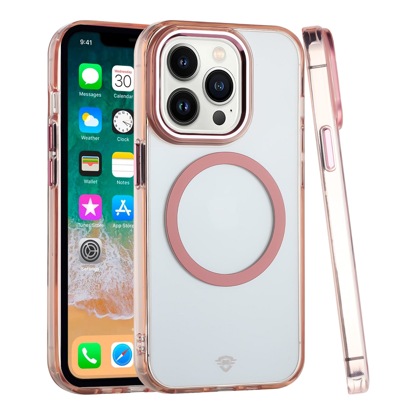 For Samsung Galaxy A37 Transparent Back Hybrid Case - Magnetic Circle, Color Frame, Metal Buttons, MagSafe Compatible Case Cover Rose Gold