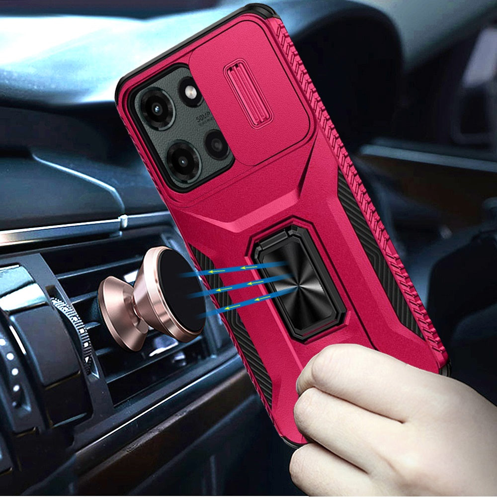 For Samsung Galaxy S25 EDGE Case, Camera Cover with Magnetic Rotation Ring Stand, Military Grade Hybrid Hard TPU Shockproof Case Cover Hot Pink