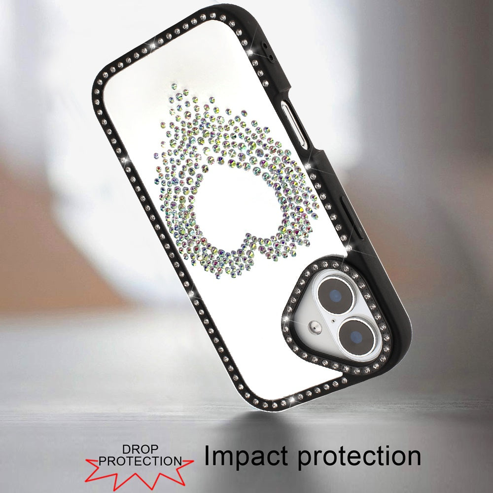 Phone Case for Apple iPhone 17 Angel Hearts Glitter Shimmer Diamond Edge Sparkle Hybrid Shockproof AntiSlip Grip Fashion Stylish Protective Bumper Cover Black