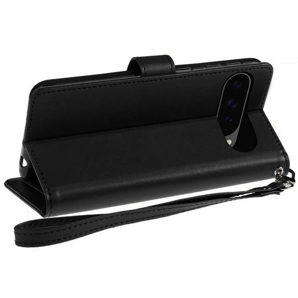 For Google Pixel 10 /Pixel 10 Pro Wallet Case with ID/ Card Holder, Wristlet Strap, Magnetic TPU Protective Shockproof Folio Flip Case Cover Black