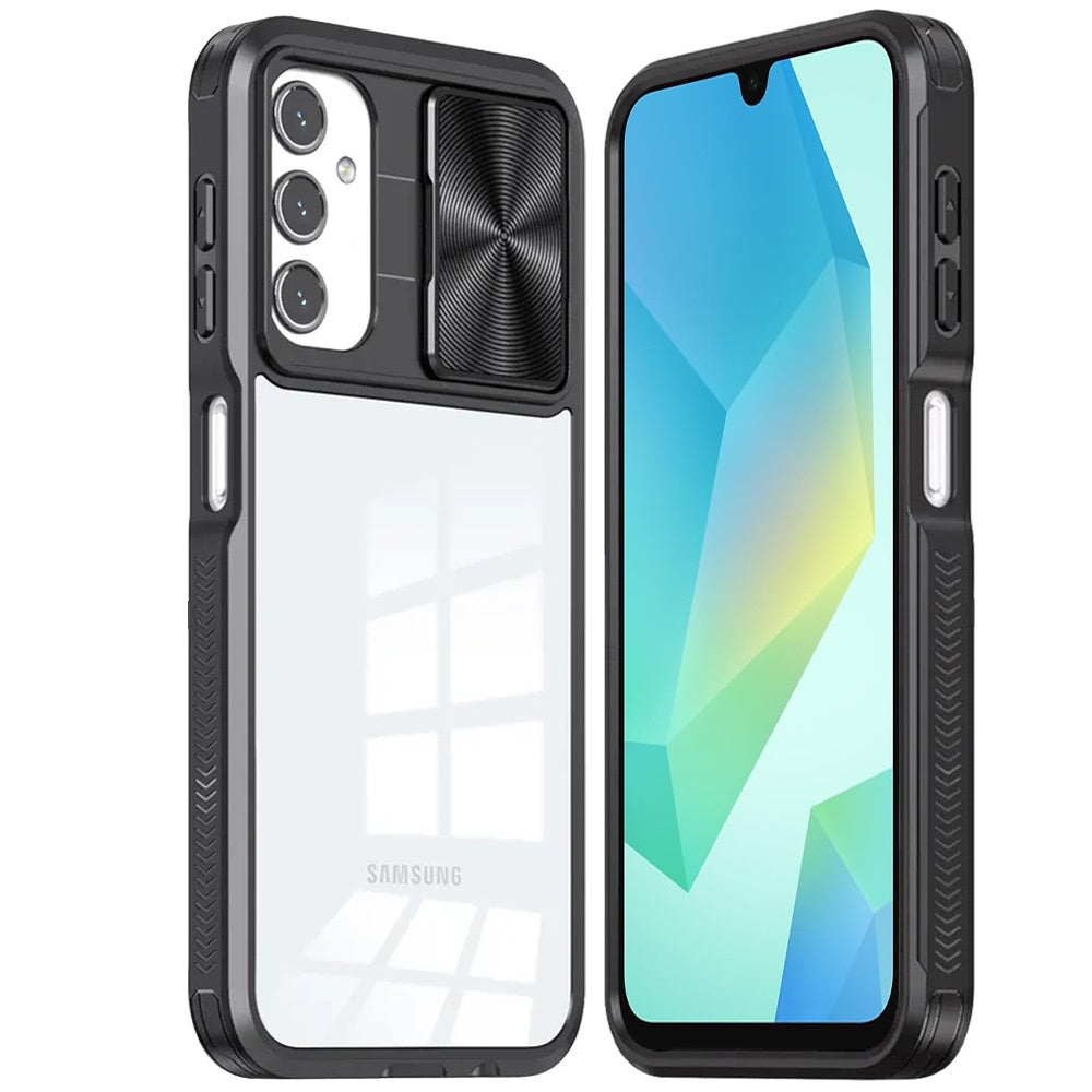 For Samsung Galaxy A16 5G Hybrid Cases with Sliding Camera Cover Transparent Shockproof Bumper TPU Protective Case Cover Pink/Blue