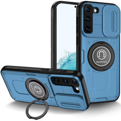 For Samsung Galaxy S21 Build in Invisible Magnetic Ring Stand with Slide Camera Protector, fit Magnetic Car Mount [Compatible with MagSafe] Case Cover