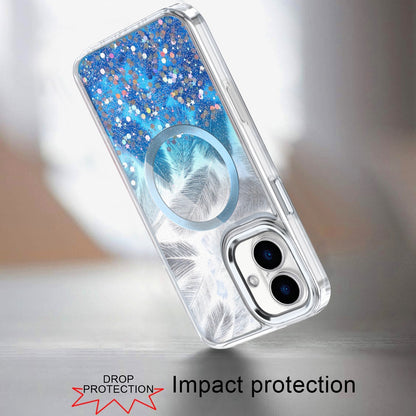 For iPhone 16 (6.1") Epoxy Glitter Shimmer Fashion Case with Magnetic Magsafe Compatible Hybrid Sparkling Slim Protective Case Cover Dark Blue