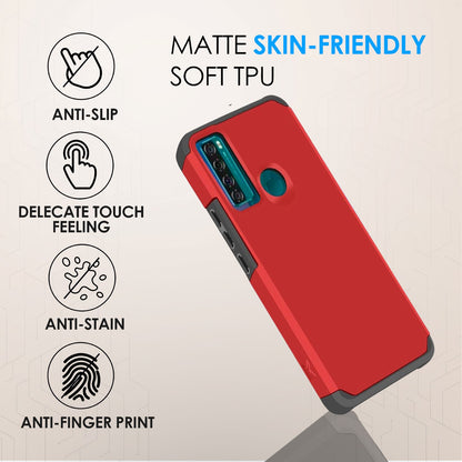 For TCL K32 5G Slim Tough Shockproof Hybrid with Dual Layer Hard PC + TPU Protection, Armor for Strong Drop & Impact Resistance Case Cover Red
