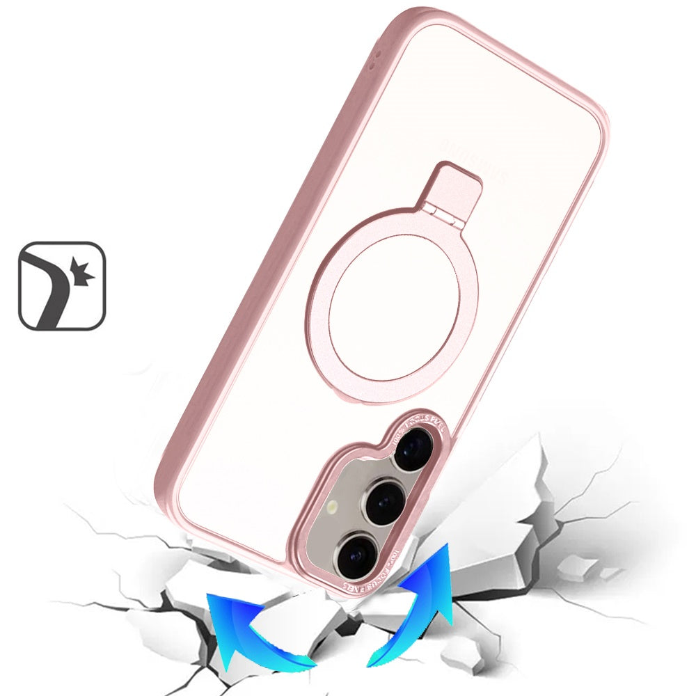 For Samsung Galaxy S25 /S24 Magnetic Metal Matte with Built-in MagSafe Stand, Hybrid Shockproof Armor, TPU Frame Case Cover
