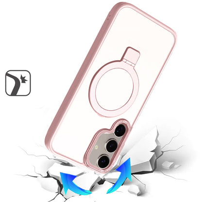 For Samsung Galaxy S25 /S24 Magnetic Metal Matte with Built-in MagSafe Stand, Hybrid Shockproof Armor, TPU Frame Case Cover