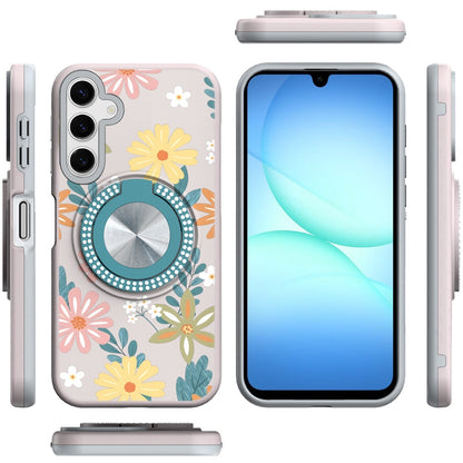 For Samsung Galaxy A17 5G Pattern Design Hybrid with Invisible Ring Stand & Magnetic Back, Shockproof Protective Grip Case Cover