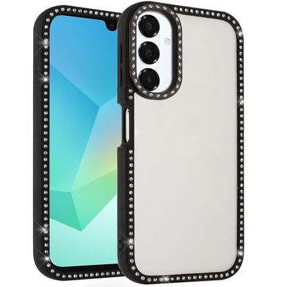 For Samsung Galaxy A36 Diamond Full Rhinestone Clear Hybrid Protective, Sparkly Bling Transparent Shockproof Bumper All Around Case Cover Black