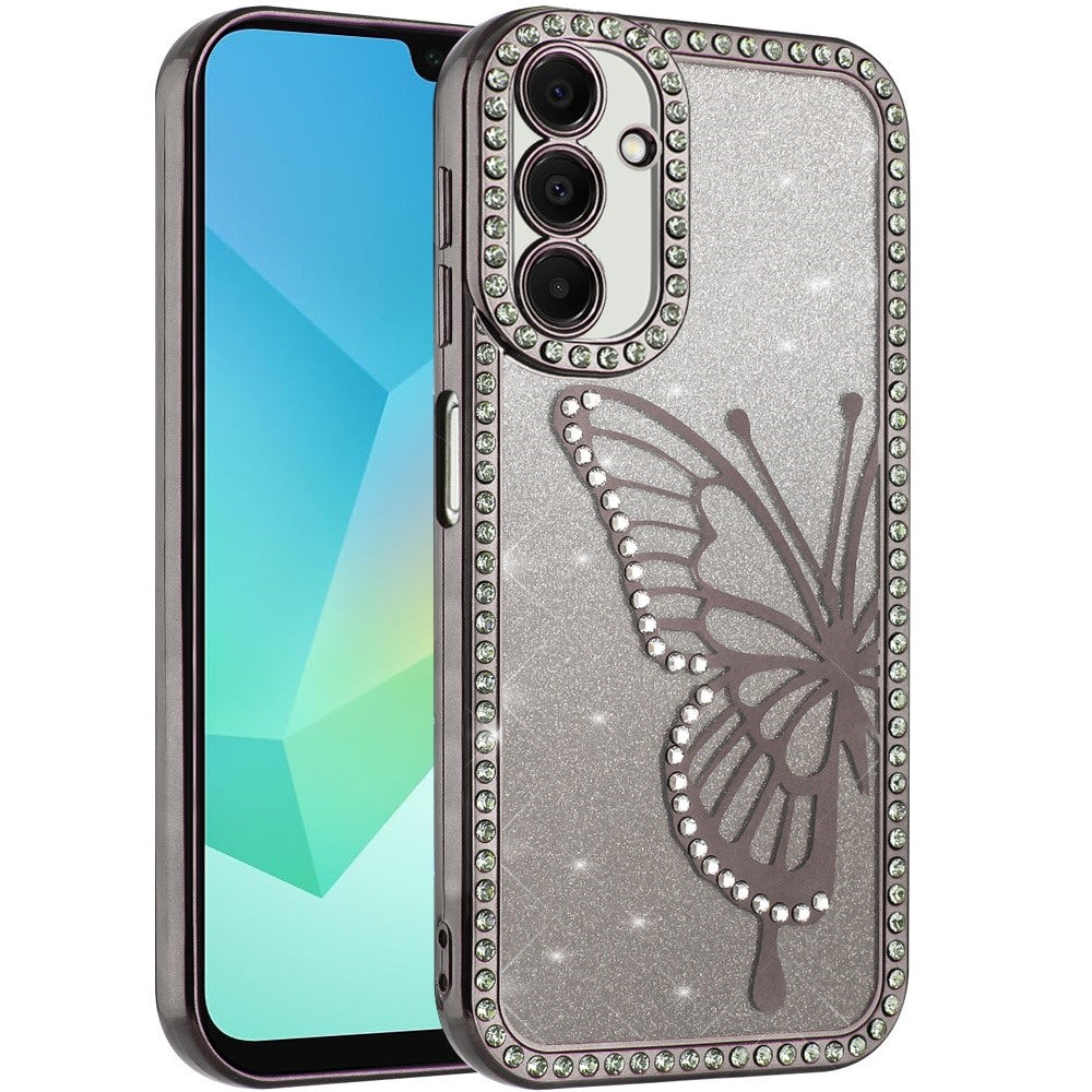 For Samsung Galaxy A16 5G Butterfly Glitter Diamond Shimmer Hybrid Slim & Stylish Electroplated Sparkly Bling Shockproof TPU Protective Case Cover