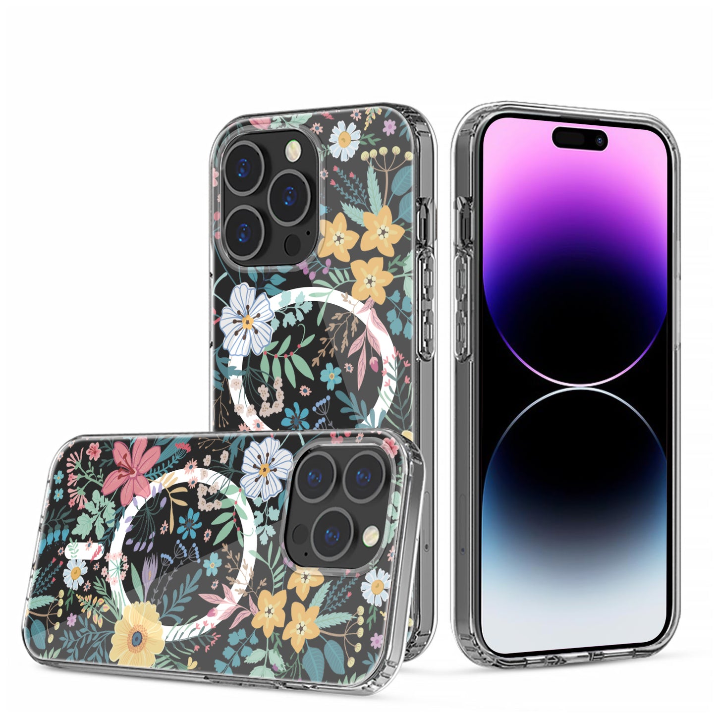 For Apple iPhone 16 Pro Hybrid Flower Design Stylish Fashion Case, MagSafe Compatible, Thick Shockproof Hard PC Case Cover Wildflower
