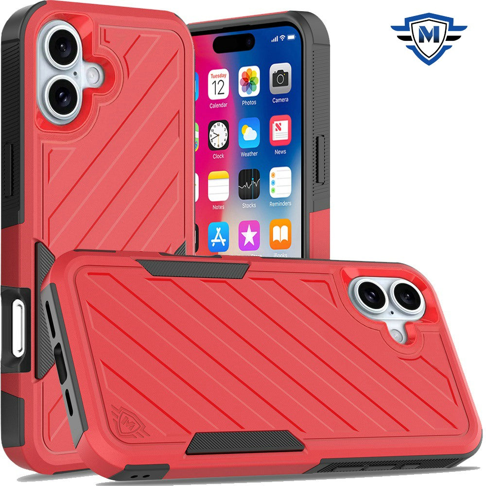For Apple iPhone 16 (6.1") Premium Design Hybrid lined Shockproof Rugged Textured 2in1 Hard PC & Silicone TPU Non Slip Tough Case Cover