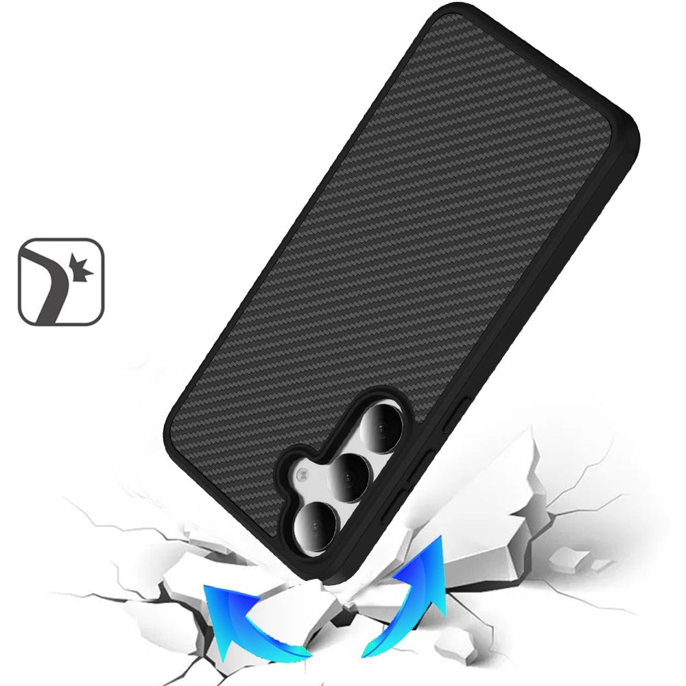 For Samsung Galaxy S26 Carbon Fiber Design with Magnetic HQ 2.0mm Thick Hybrid Shockproof Rubber Hard PC Case Cover