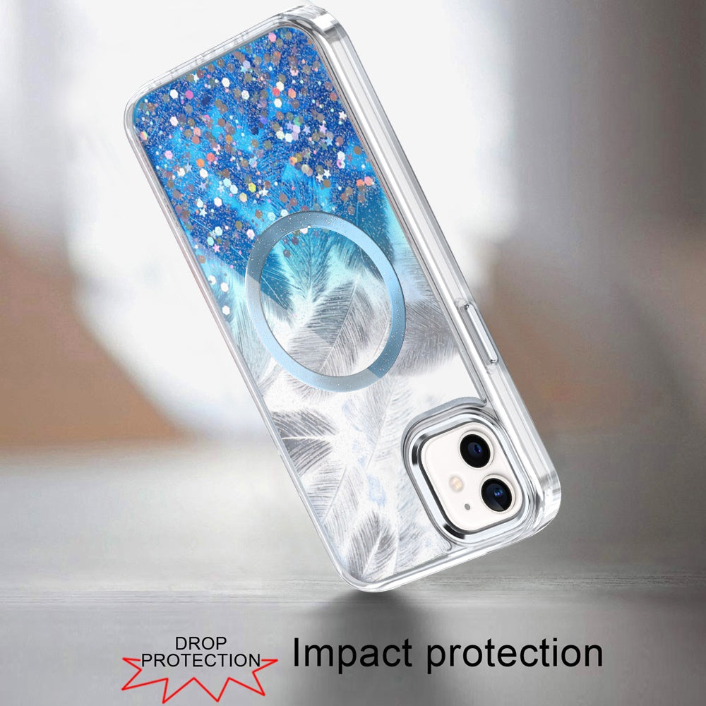 For Apple iPhone 15 Pro Max Epoxy Glitter Shimmer Fashion Case with Magnetic Magsafe Compatible Hybrid Sparkling Slim Protective Case Cover Blue
