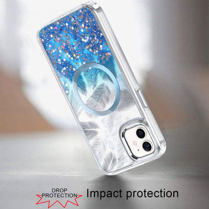 For Apple iPhone 15 Pro Max Epoxy Glitter Shimmer Fashion Case with Magnetic Magsafe Compatible Hybrid Sparkling Slim Protective Case Cover Blue