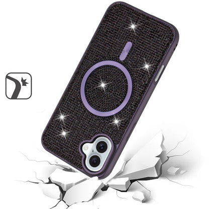 For Apple iPhone 16 Plus (6.7") Diamond Sparkly Bling Design Rhinestone Hybrid Skin TPU with Magnetic Circle MagSafe Compatible Case Cover