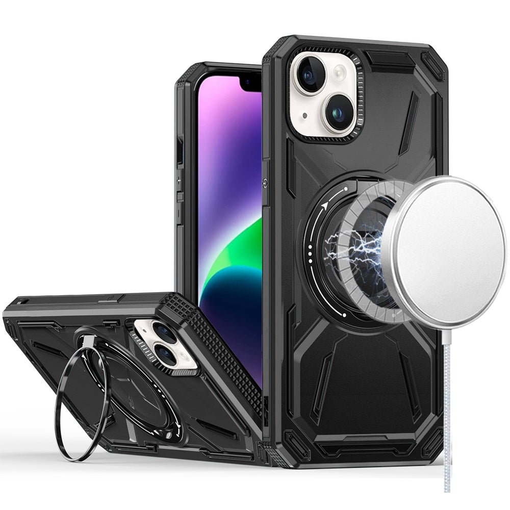 For Apple iPhone 16 (6.1") Hybrid Magnetic Ring and 360° Rotational Kickstand with MagSafe Compatible, Military Grade Drop Protection Case Cover