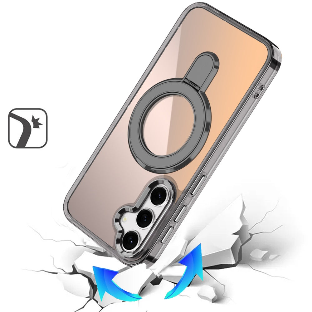 For Samsung Galaxy S26+ / S26 Plus Chrome Hybrid with Rotating Magnetic Circle Ring Stand, Slim Shockproof Hybrid Case Cover
