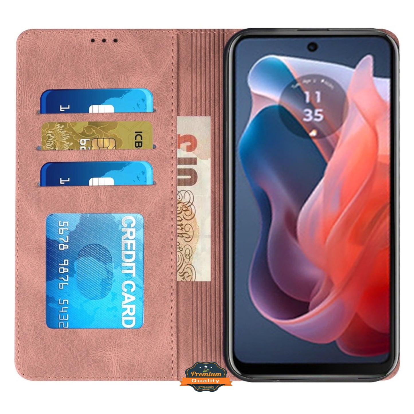 For Motorola Moto G Power 5G 2026 Wallet Pouch with Credit Card Holder Flip, Magnetic Closure Vegan Leather and Stand Case Cover Rose Gold