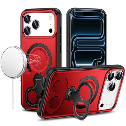 For Apple iPhone 17 Pro Max (6.9") Hybrid with Invisible 2 Hole Ring Stand Magnetic back Car Mount Friendly Protector Case Cover