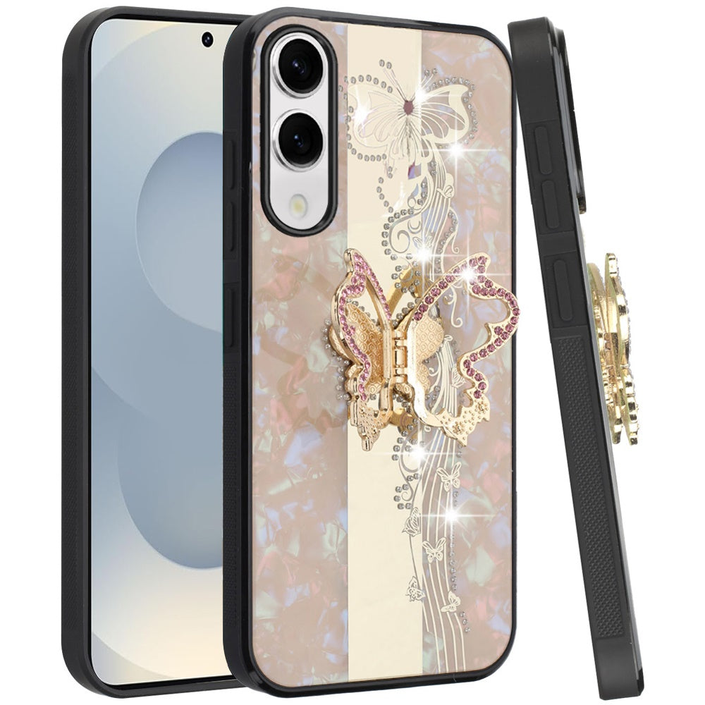 For Samsung Galaxy S25 EDGE Diamonds 3D Fashion Bling Sparkly Glitter Ornaments Engraving Hybrid with Ring Stand Case Cover