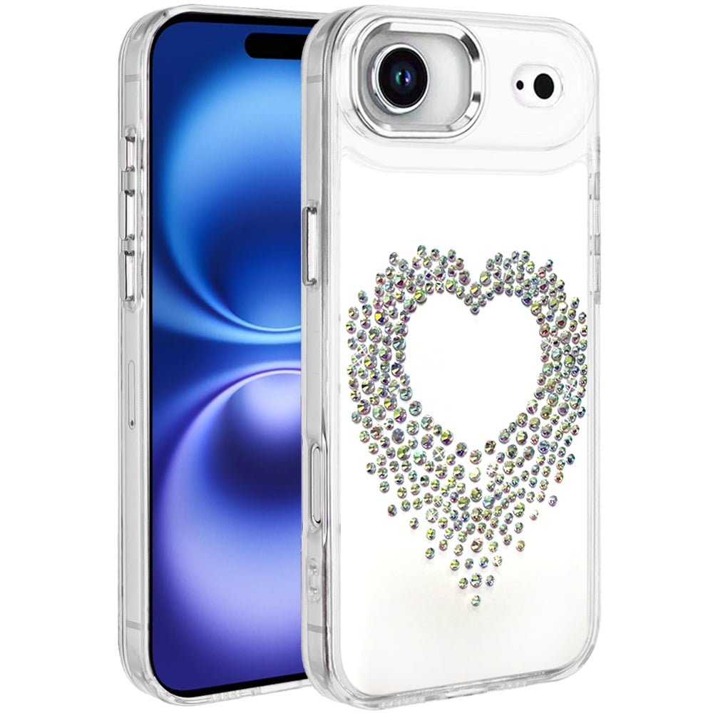 For Apple iPhone 17 Air (6.6") Angel Hearts Bling Glitter Diamond Hybrid TPU Cover, Colorful Frame Shockproof Protective Back Case Cover