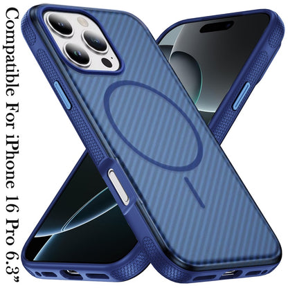 For Samsung Galaxy S26 Ultra Thick Carbon Design Magnetic Hybrid Drop Protection with Metallic Buttons & MagSafe Compatible Case Cover Blue