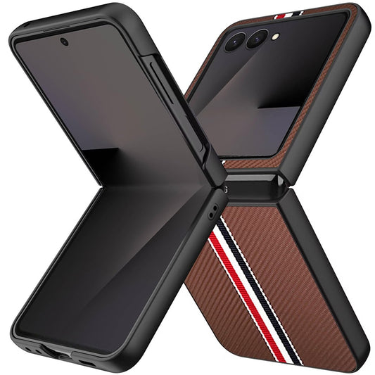 For Samsung Galaxy Z Flip 7 Velvet Fabric PU Vegan Leather, Premium Flip Design, Slim Snap-On Hard PC + TPU Case Cover Brown