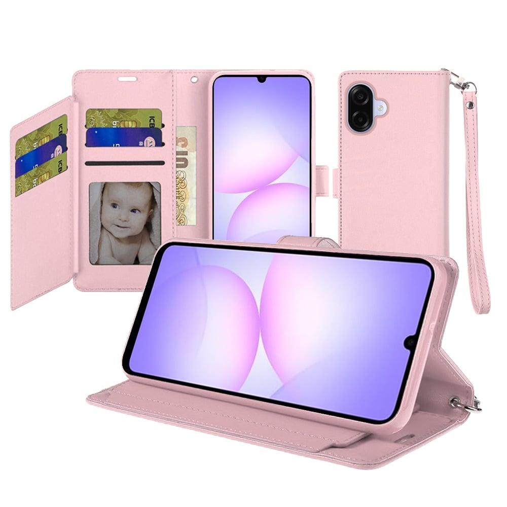 For Samsung Galaxy A07 Wallet Cases PU Leather with Credit Card /ID /Cash Holder Slot Dual Flip Book Pouch, Stand and Strap Case Cover