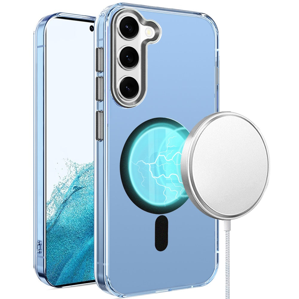 For Samsung Galaxy S22 5G Clear Transparent Case Matching Circle Design, Hybrid TPU Hard Shell, Support Magsafe Charger Case Cover Black