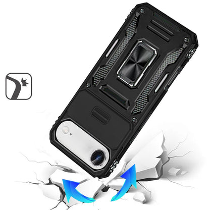 For Apple iPhone 17 Air (6.6") Tough Hybrid Case with Movable Camera Window & Metal Ring Stand Shockproof Case Cover