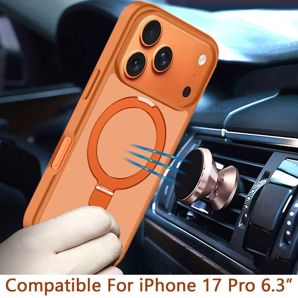 For Apple iPhone 17 Pro (6.3") Magnetic Circle Back with Ring Stand Full Rotation Matte Hybrid Shockproof Case Cover