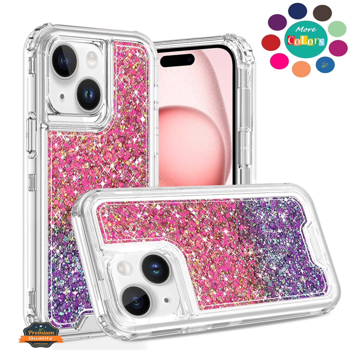 For Apple iPhone 16e Epoxy Bling Glitter Sparkly 3-in-1 Transparent Hybrid Full-Body Shockproof PC Bumper Case Cover