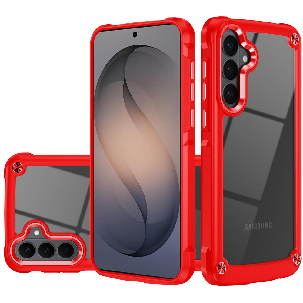 For Samsung Galaxy S26+ / S26 Plus Hybrid Transparent Rubber with Metal Buttons & Camera Edges Hard TPU Corner Frame Bumper Case Cover