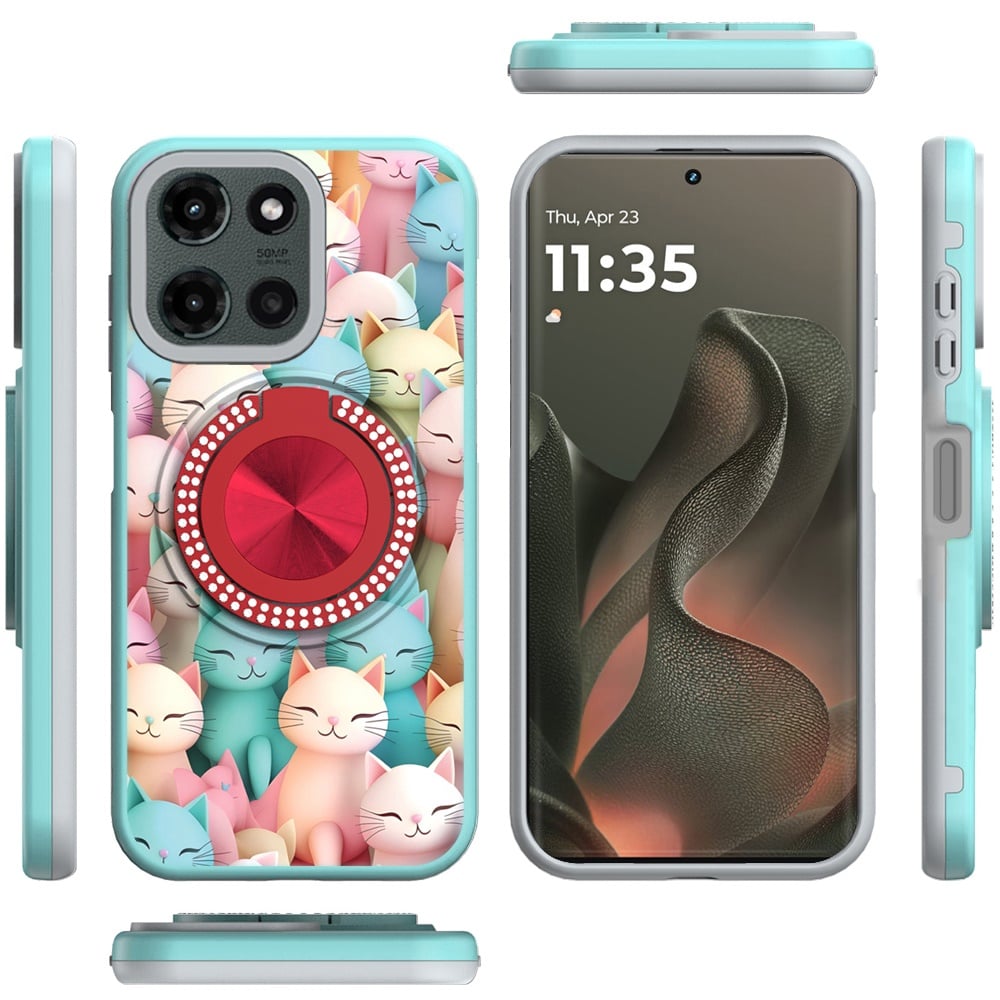 For Motorola Edge 2025 Pattern Design Hybrid with Invisible Ring Stand & Magnetic Back, Shockproof Protective Grip Case Cover
